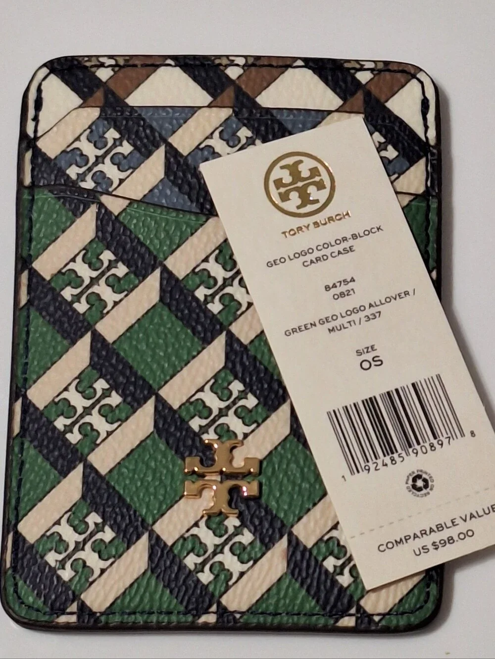 Tory Burch Geo Logo Color-Block Card Case Green Navy NWT Style 84754
